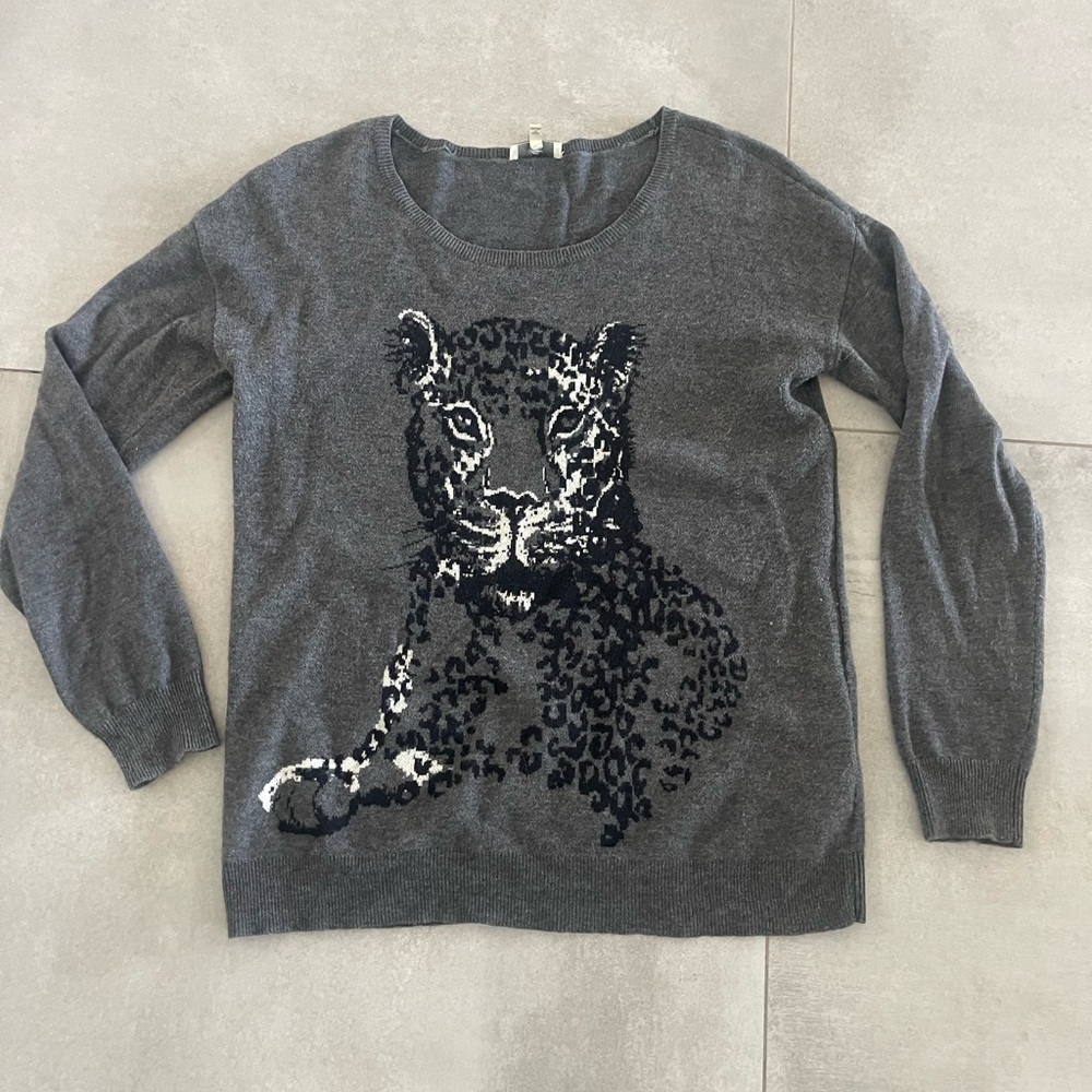 Joie Charcoal Leopard Print Sweater